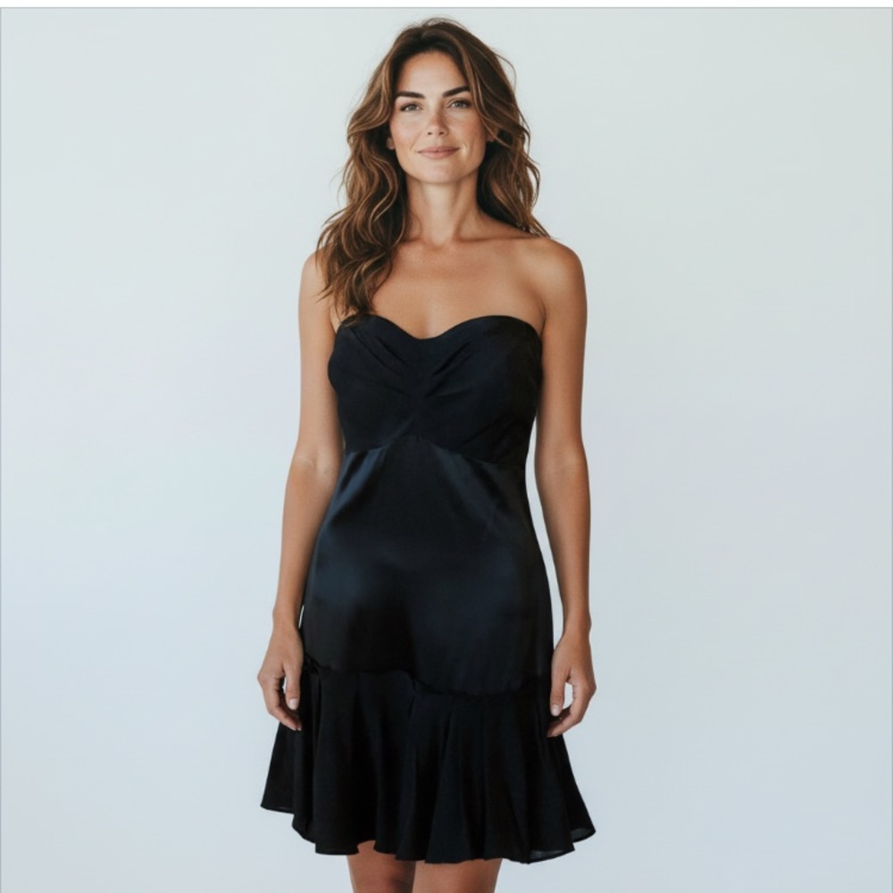 VaVa by Joy Han Black Silk Strapless Fit & Flare Dress Women's Size M